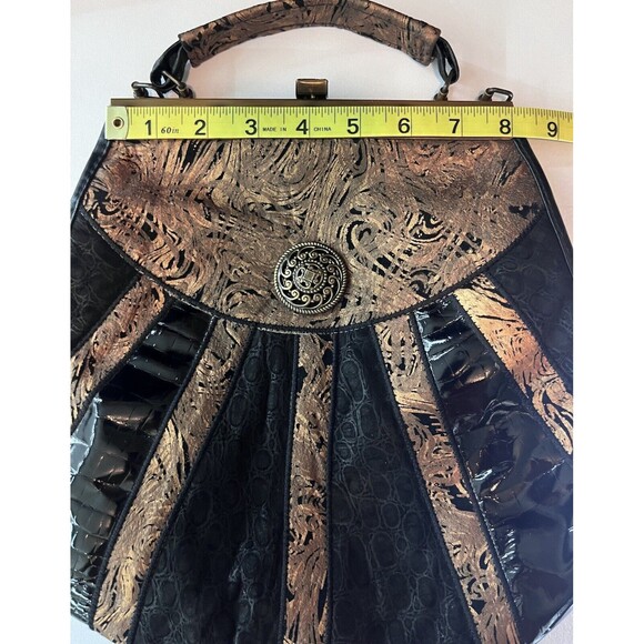 Leather Two Toned Handbag Brown Gold Satchel Crossbody Leather Cork Bag - Picture 8 of 9